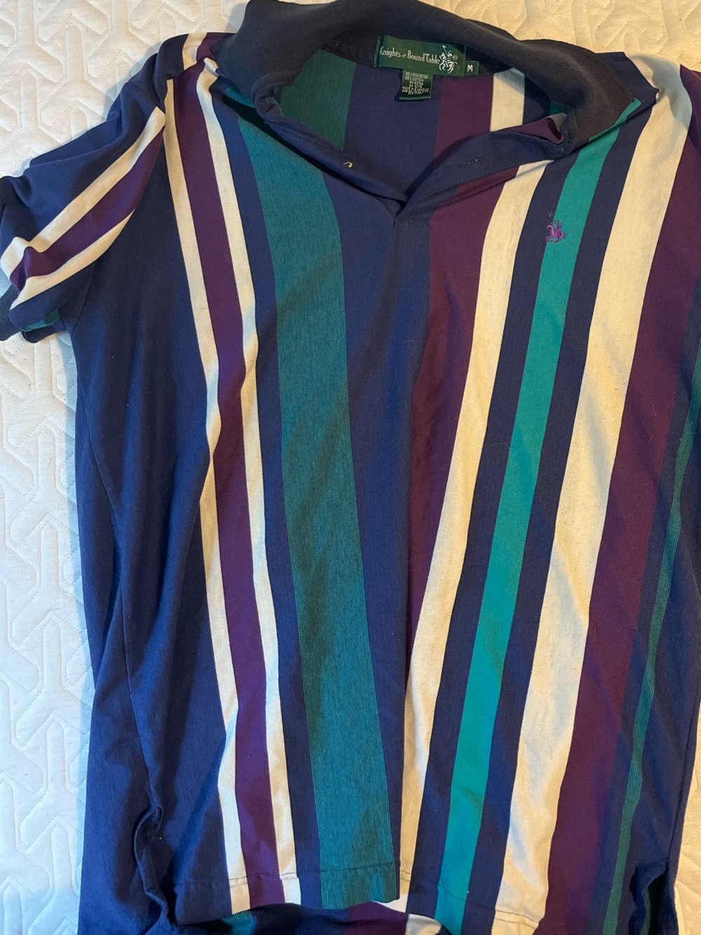 Striped Polo Shirt in Navy, Teal, Purple & Cream